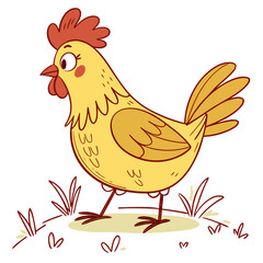 Cute cartoon chicken standing on grass