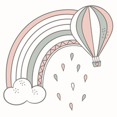 Pastel rainbow and hot air balloon