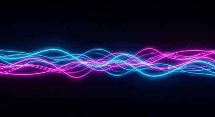 Abstract neon lines flowing on black background