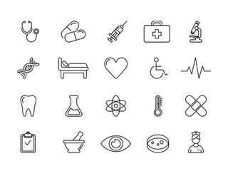 Medical and healthcare thin line vector icon set | Editable stroke