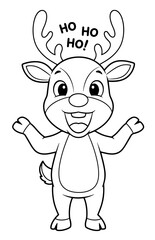 Fototapeta premium Cartoon Reindeer Character with Upraised Arms Saying 