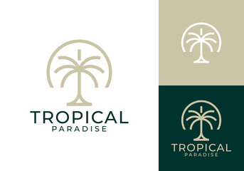 Obraz premium palm beach circle linear style logo design vector 