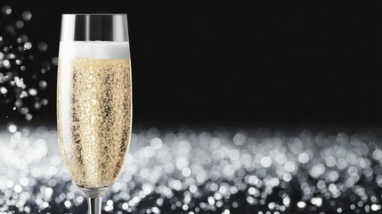 Elegant champagne flute with sparkling bokeh background for celebrations and events
