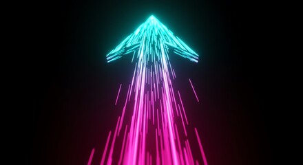 Upward arrow graphic with neon light effect