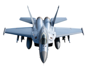 Top-Front Angle of Fighter Jet on Transparent Background