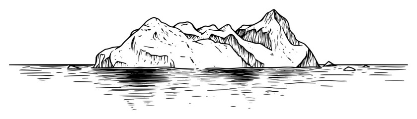 iceberg in the arctic ocean hand drawn landscape sketch