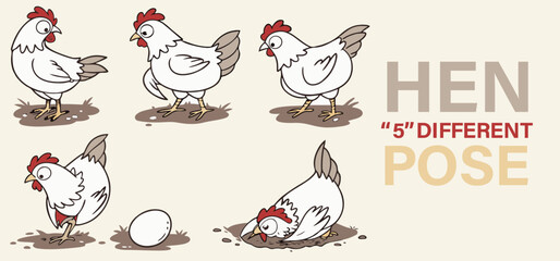 Hen Vector Illustration, Farm Bird Animal Graphic Design