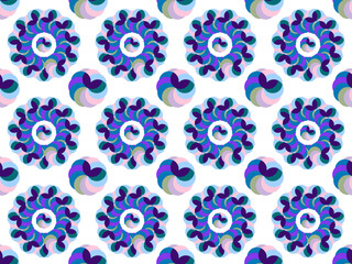 Intricate seamless pattern featuring spirals in vibrant shades of purple, blue, pink, and green, arranged in a repetitive grid. The spirals exhibit a swirling design, creating a sense of movement and 