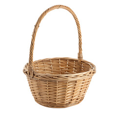 An empty wicker hanging basket for plants isolated on a transparent background png