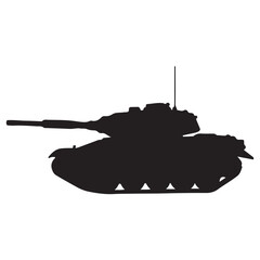Fototapeta premium Silhouette of Main Battle Tank Heavy Military Vehicle and Tank Track Isolated on White Background Powerful Warfare Machine