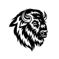 Striking black and white graphic bison head with tribal art style