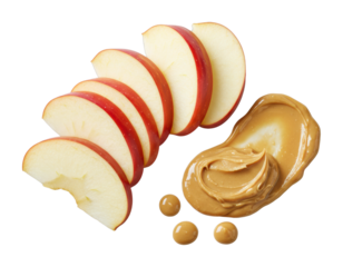 Slicing fresh apples and creamy peanut butter kitchen food home setting healthy snack ideas isolated PNG