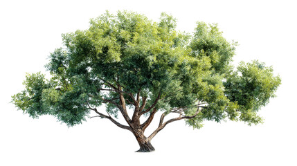 Majestic photorealistic hackberry tree with long trunk and green foliage. An isolated botanical element perfect for nature, environment, and outdoor landscape design