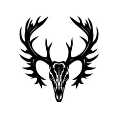 Fototapeta premium Monochrome deer skull with intricate antlers artistic representation against white
