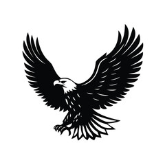 Obraz premium Majestic Bald Eagle Soaring with Powerful Wings in Black and White Silhouette