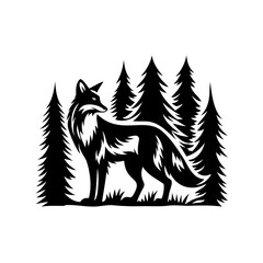 Silhouette of a Fox in a Forest, Graphic Vector Illustration Design