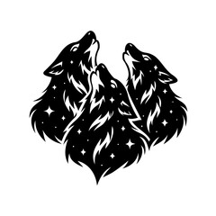 Three Wolves Howling at the Night Sky with Stars Artwork Design