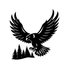 Majestic Eagle Soaring Above the Forest in Striking Black Silhouette Design