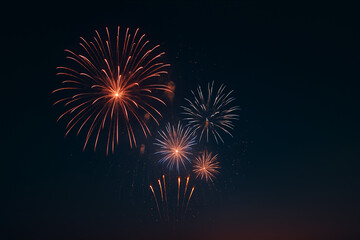 Fototapeta premium Colorful fireworks display bursting in the dark night sky celebrating holiday, festival or New Year event 