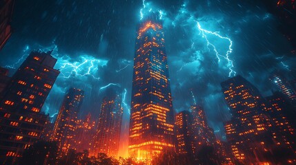 Cityscape stormy night lighting