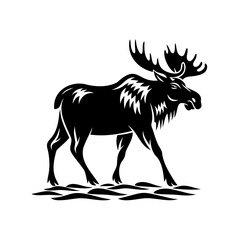 Majestic Moose Silhouette Illustration Standing on a Black and White Background