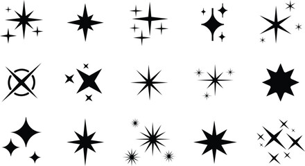 Sparkle Star Icon Big Set -. Shine Symbol Collection, Different forms of stars, Twinkle stars icons. Shining stars collection. Different star shapes. Vector Illustration !