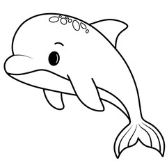 Cute dolphin black doodle outline.