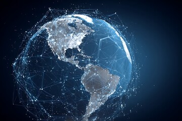 Obraz premium A digital illustration of the Earth with global network connections, representing connectivity and worldwide business exchange
