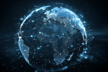 A digital illustration of the Earth with global network connections, representing connectivity and worldwide business exchange