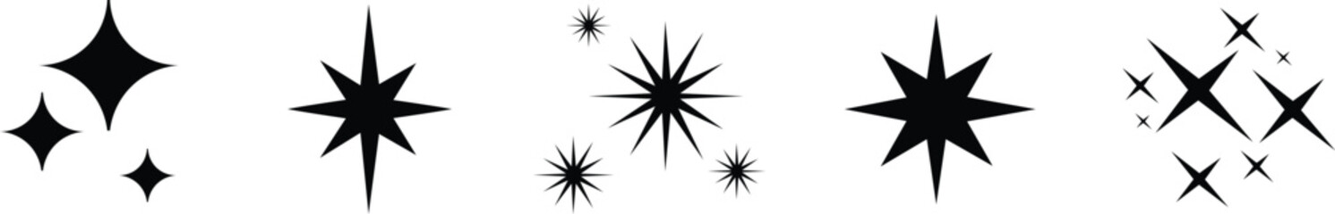 Sparkle Star Icon Set - Shine Symbol Collection,. Different forms of stars, Twinkle stars icons. Shining stars collection. Different star shapes. Vector Illustration !