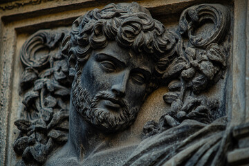 The image showcases a detailed close-up of intricately carved stonework generative AI technology