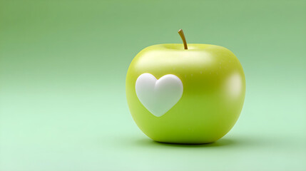 green apple and white heart