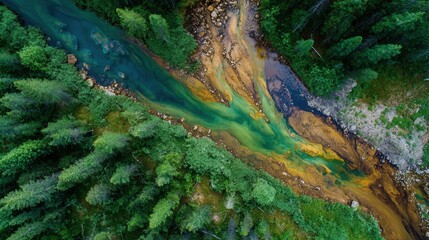 vibrant river flows through green forest