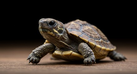 Obraz premium Detailed close up of a ornate box turtle displaying its unique shell pattern and earthy tones in nature