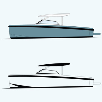 Modern yacht and speedboat side view vector illustration