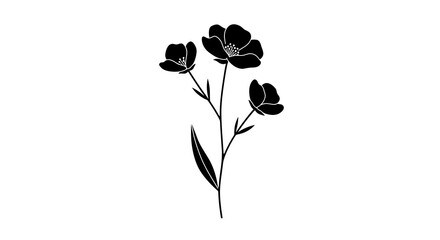 Elegant floral silhouette illustration of a delicate three-flower stem