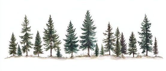 Fototapeta premium Evergreen trees including green fir pine and spruce stand isolated on a transparent background for stock use