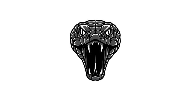 Aggressive cobra head with open mouth in monochrome style