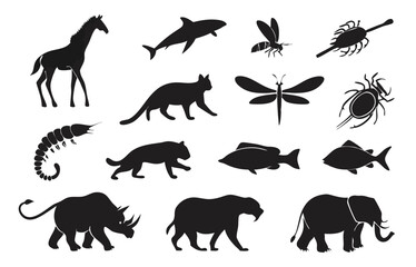 Diverse collection of black animal silhouettes for design projects