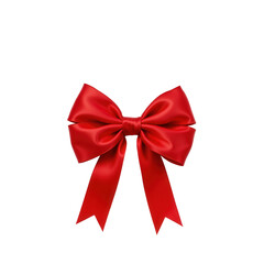 Fototapeta premium Red Satin Bow with Elegant Tails for Gift Wrapping and Decorations