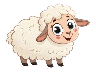 Cute cartoon sheep with fluffy wool and big eyes on a black background