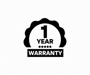 1 Year Warranty Badge Label. 1 year warranty label, stamp design vector design and illustration. 

