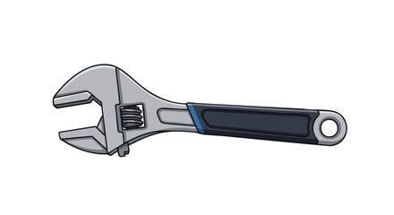 Obraz premium Illustration of an adjustable wrench with a gray head and black handle on a white backdrop providing clear depiction for repair or mechanical themed