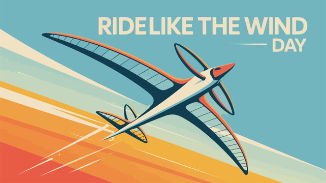 Ride Like the Wind Day with Glider Aircraft and Sunset Illustration