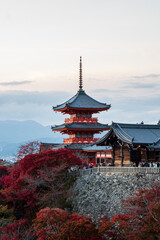 Red pagoda tower at Kyoto&rsquo;s historic Kiyomizu-dera