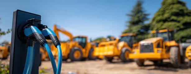 The electric charging station powering construction machinery in an outdoor site.