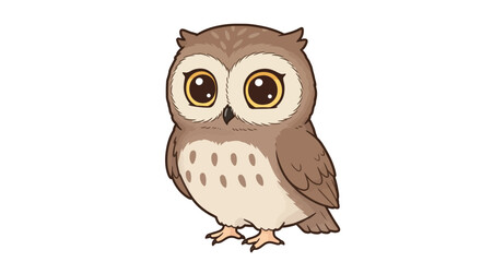 Cute cartoon owl with big eyes on white background