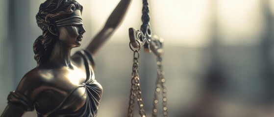 The Blind Lady Justice Holding Scales in a Softly Lit Environment