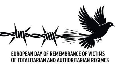 European Day of Remembrance for Victims of Totalitarian and Authoritarian Regimes with Dove and Barbed Wire Illustration