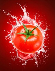 Fresh tomato exploding in a vibrant splash of water